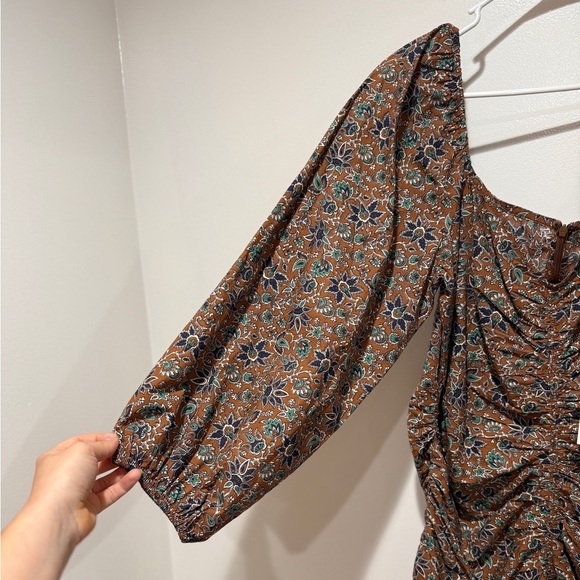 New Veronica Beard Nadi Puff Sleeve Minidress Sz 14 Floral Cinnamon Multi Ruche - Picture 8 of 13